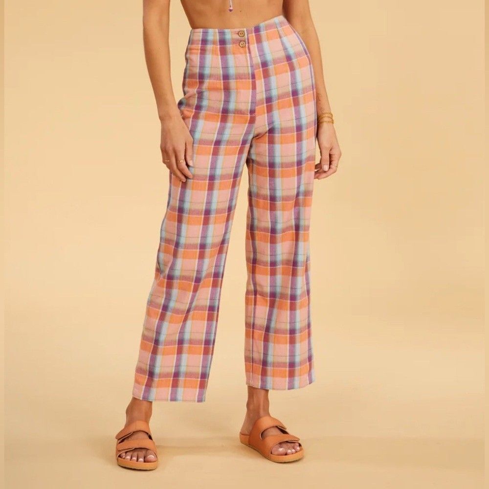 Billabong Salty Blonde Break Point Pants Multicolor Plaid Wide Leg Pants size 3